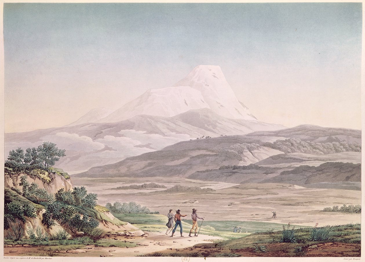 Widok na Cajambe, z "Voyages aux Regions Equinoxiales du Nouveau Continent" Alexandra de Humboldt (1769-1859) rytowany przez Michel Bouquet (1807-90) opublikowany w 1814 r. autorstwa Pierre Antoine Marchais