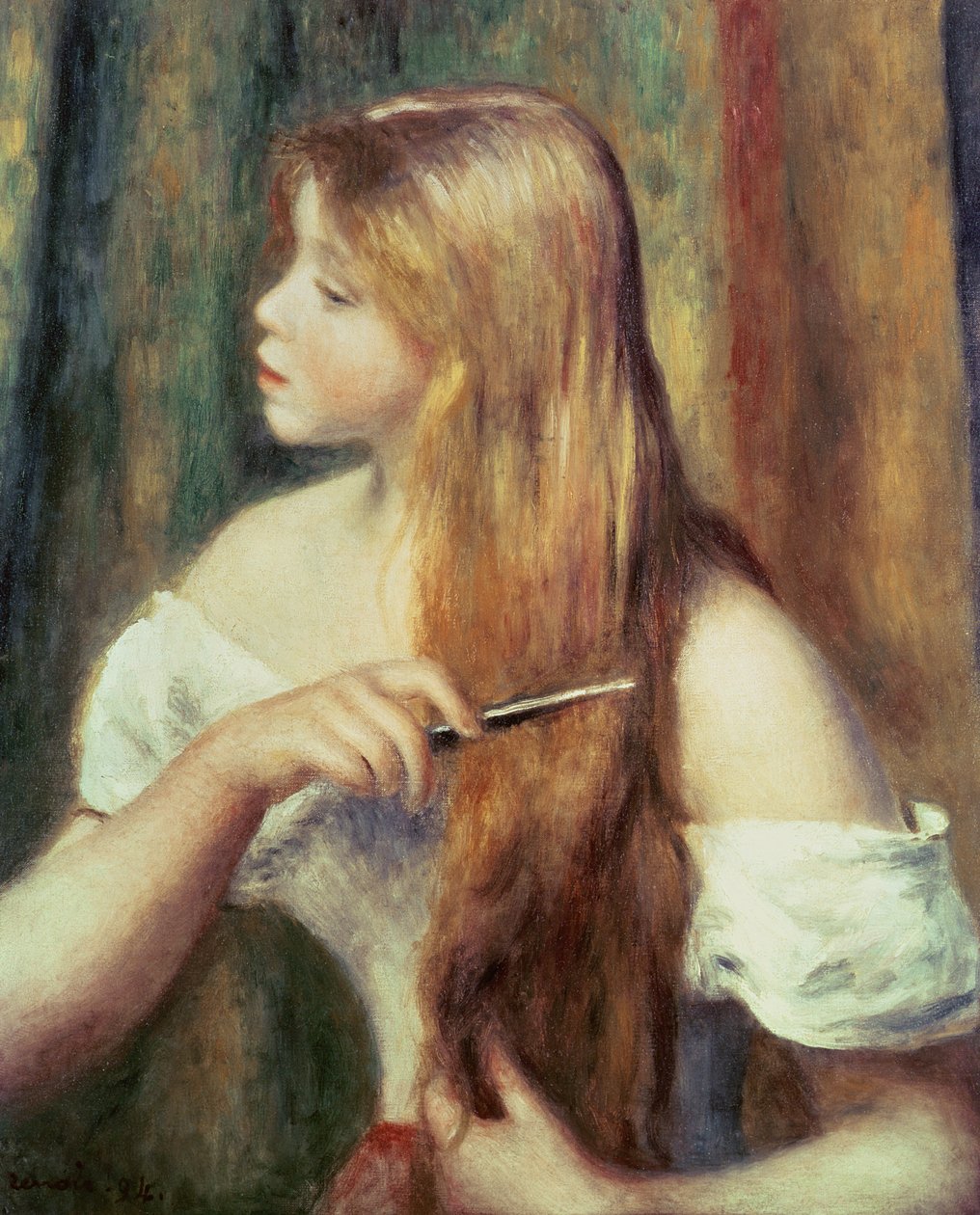 Blondynka czesząca włosy, 1894 autorstwa Pierre Auguste Renoir
