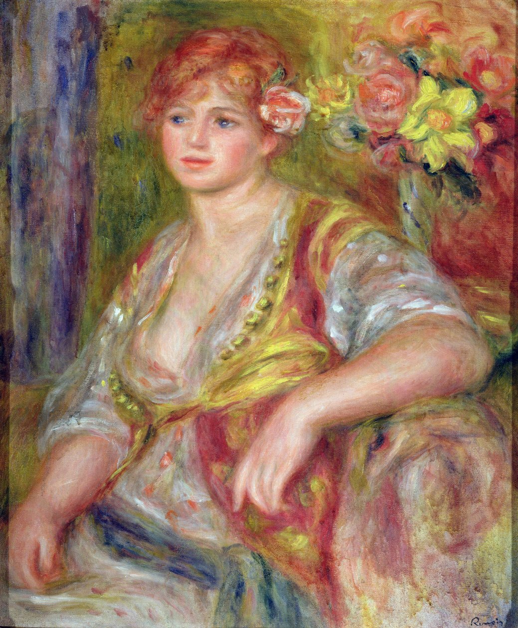 Blondynka z różą, ok. 1915-17 autorstwa Pierre Auguste Renoir