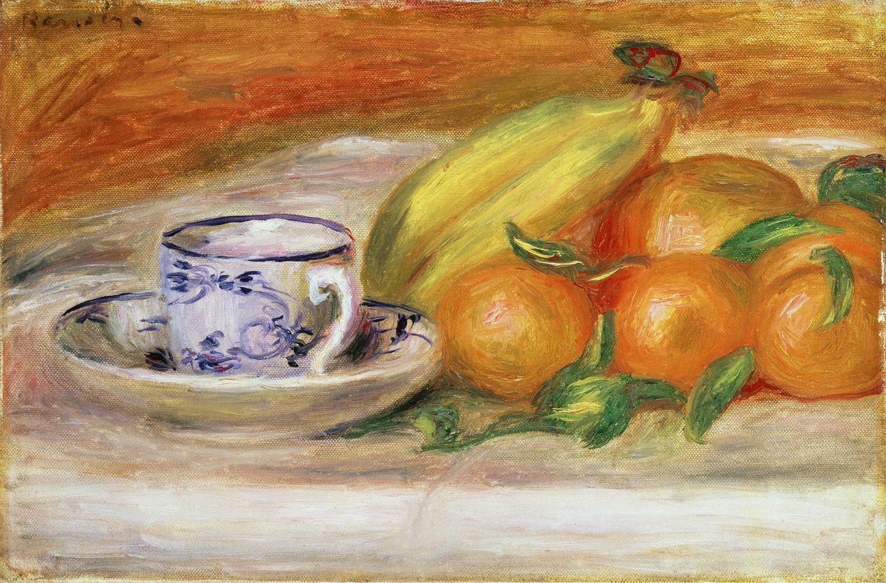 Owoce z filiżanką i spodkiem, ok. 1913 autorstwa Pierre Auguste Renoir