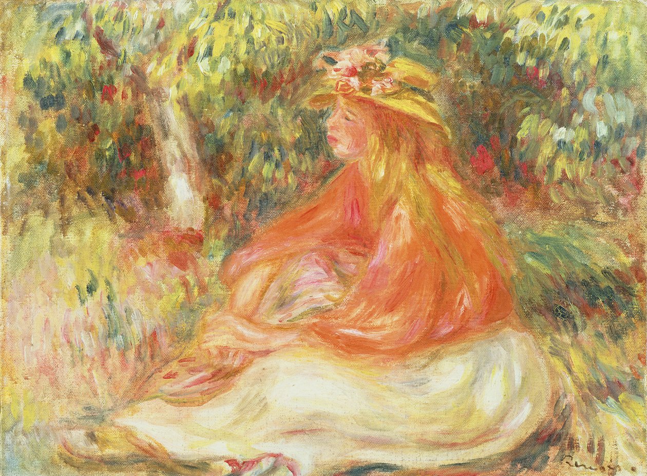 Dziewczyna siedząca w krajobrazie autorstwa Pierre Auguste Renoir