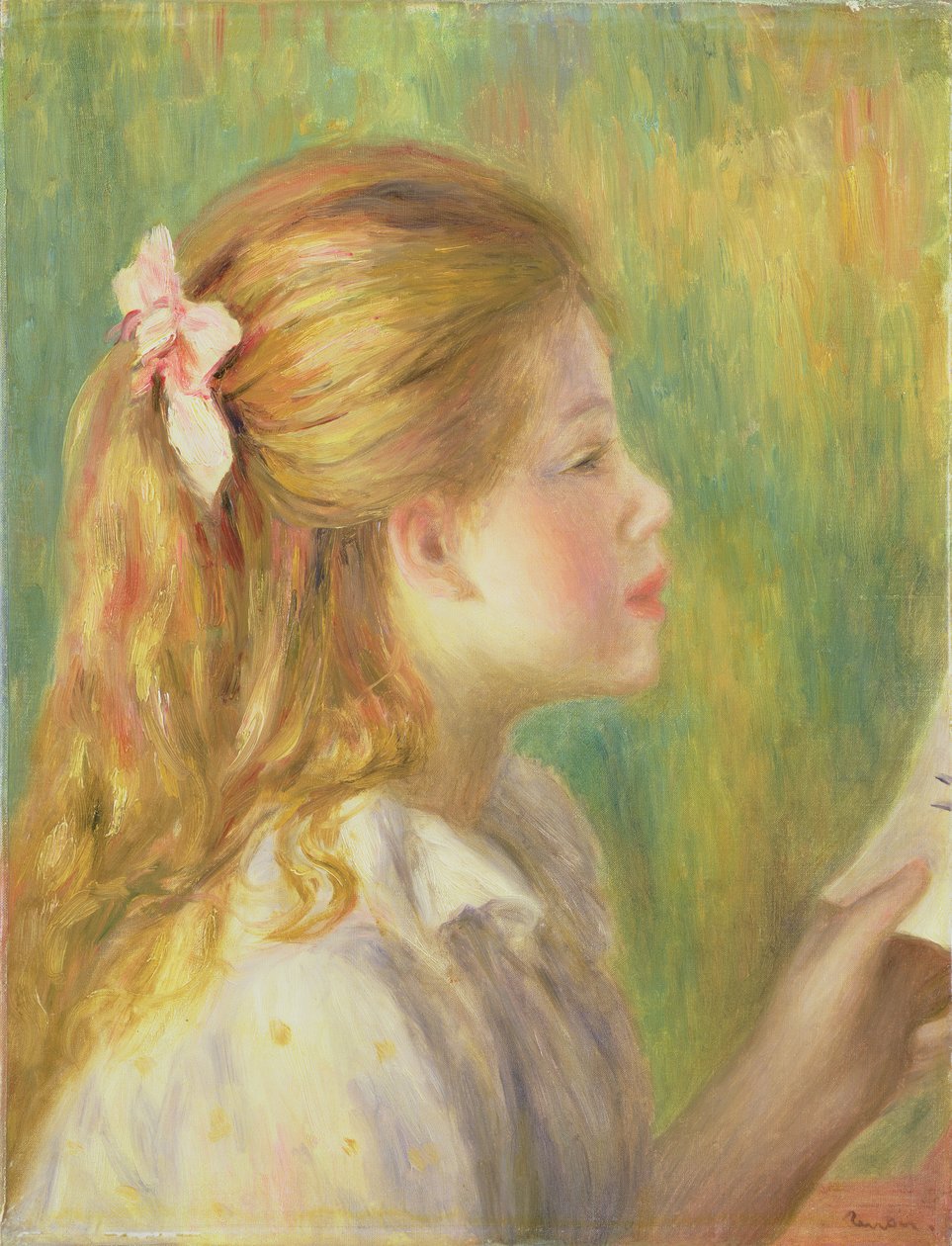 Dziewczyna w czytaniu profilu autorstwa Pierre Auguste Renoir