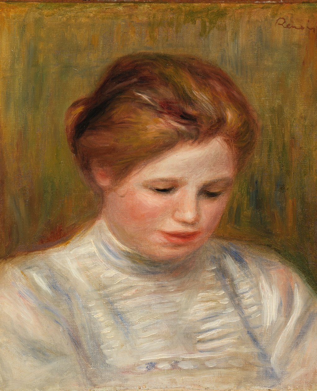 Głowa; zwany także studium haftu autorstwa Pierre Auguste Renoir