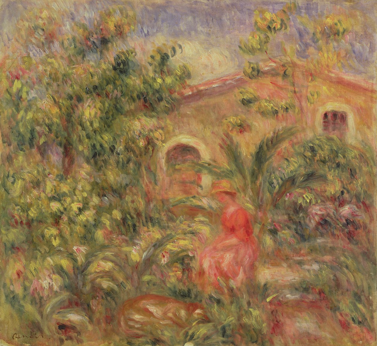 Pejzaż z kobietą i psem, 1917 autorstwa Pierre Auguste Renoir