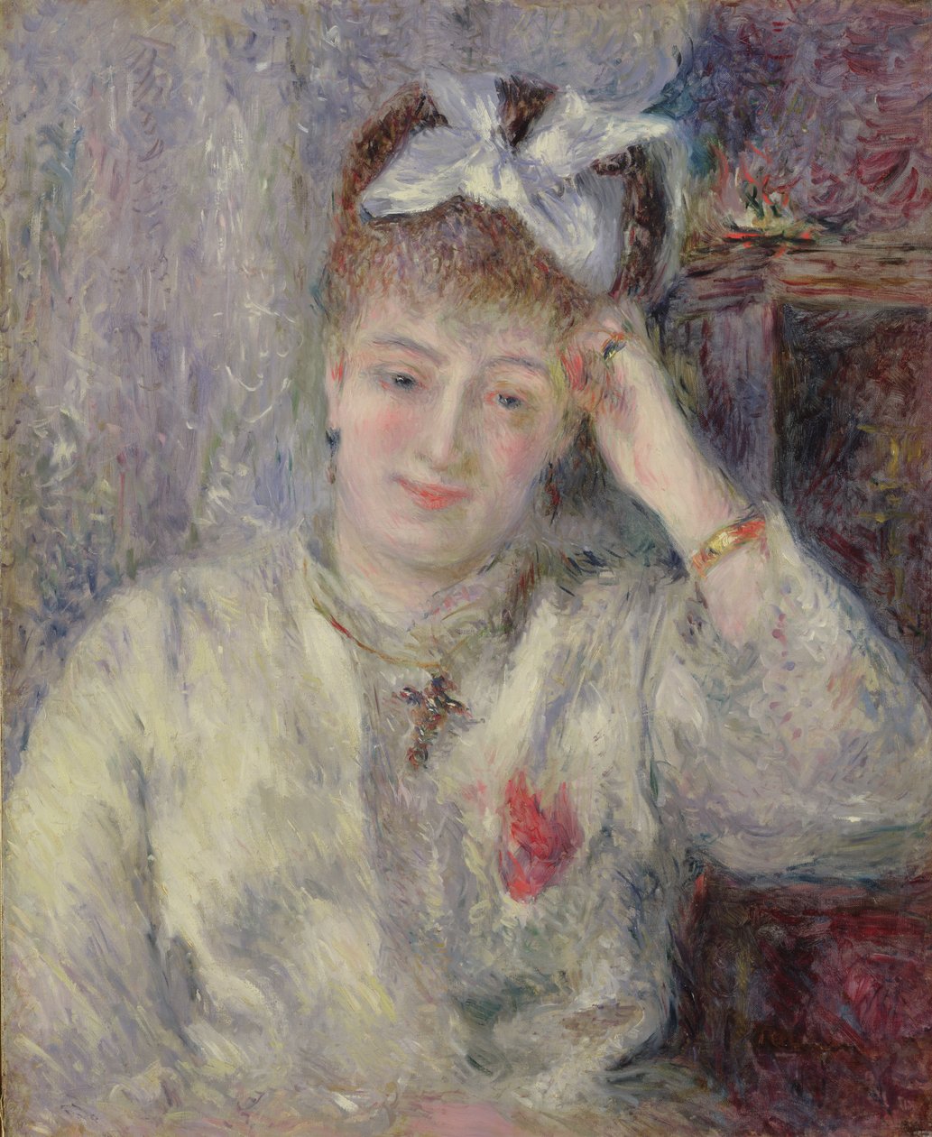 Madame Murer opierając się na fortepianie, c.1878 autorstwa Pierre Auguste Renoir
