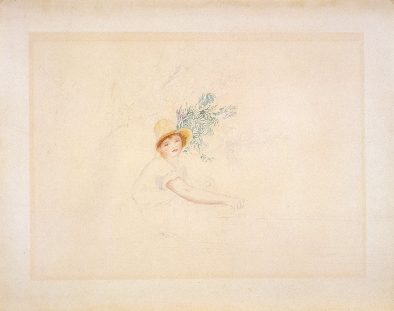 Madame Renoir w łodzi, 1884-86 (ołówek i wc na papierze) autorstwa Pierre Auguste Renoir