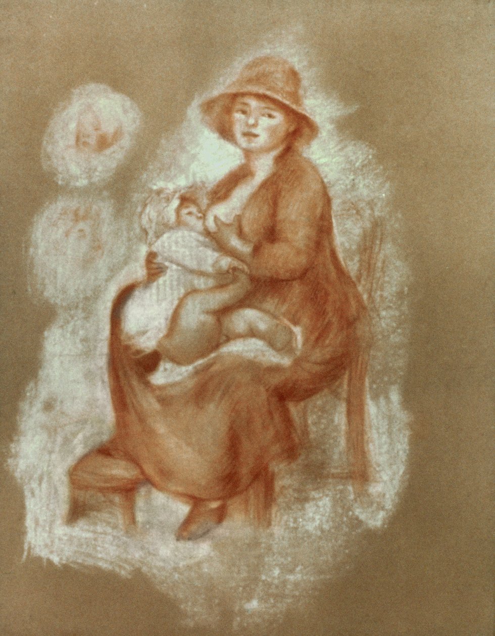 Macierzyństwo, 1885-6 (czerwona kreda na papierze) autorstwa Pierre Auguste Renoir