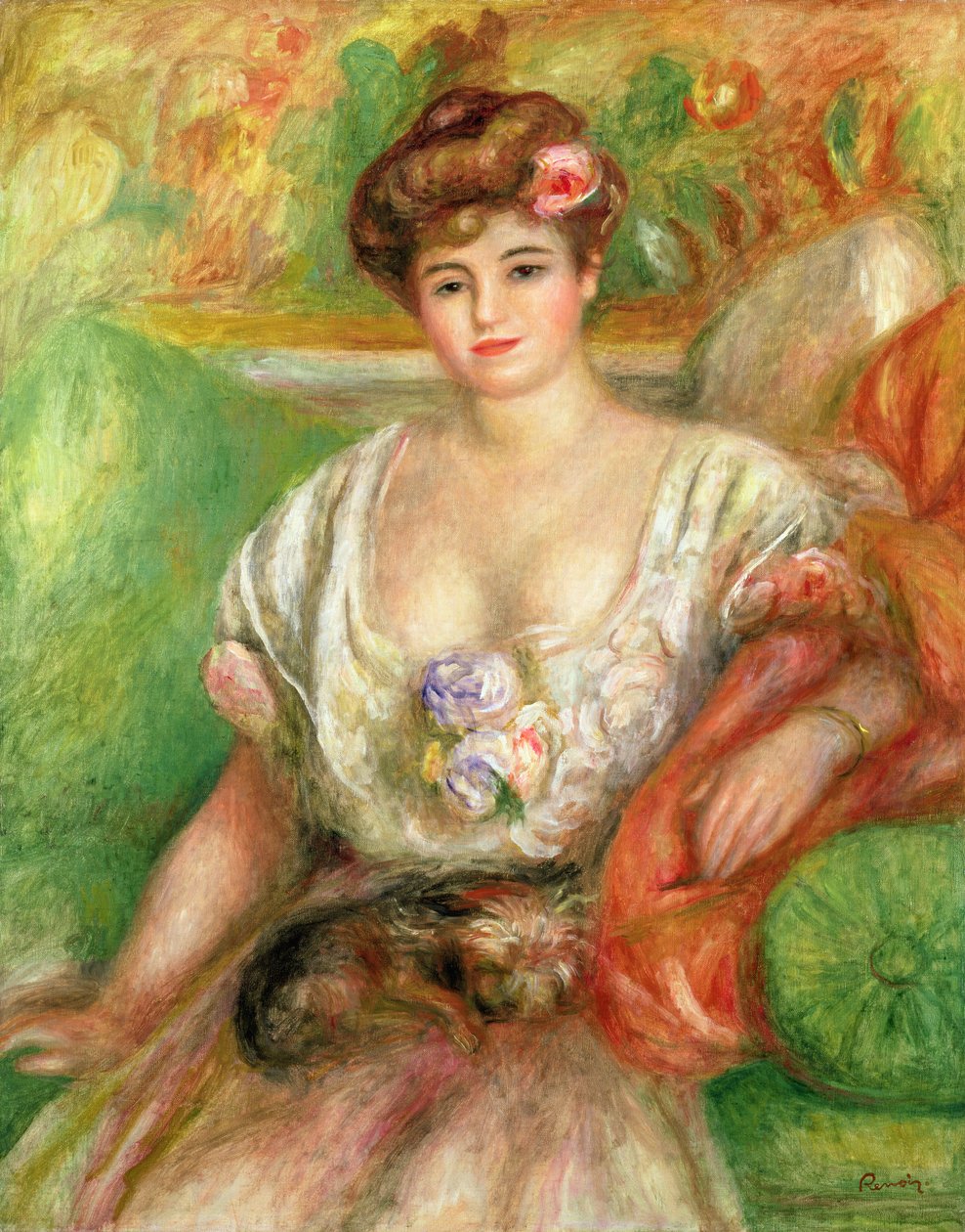 Misia Sert (1872-1950) z psem na kolanach, ok. 1906 autorstwa Pierre Auguste Renoir