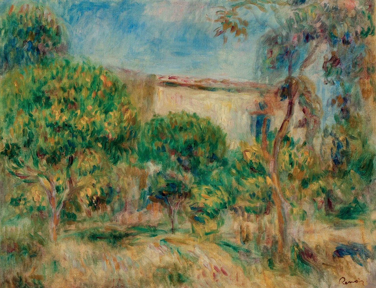 Krajobraz, dom widziany z farmy autorstwa Pierre Auguste Renoir