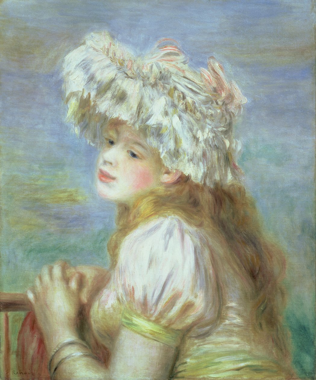 Portret młodej kobiety w koronkowym kapeluszu, 1891 autorstwa Pierre Auguste Renoir
