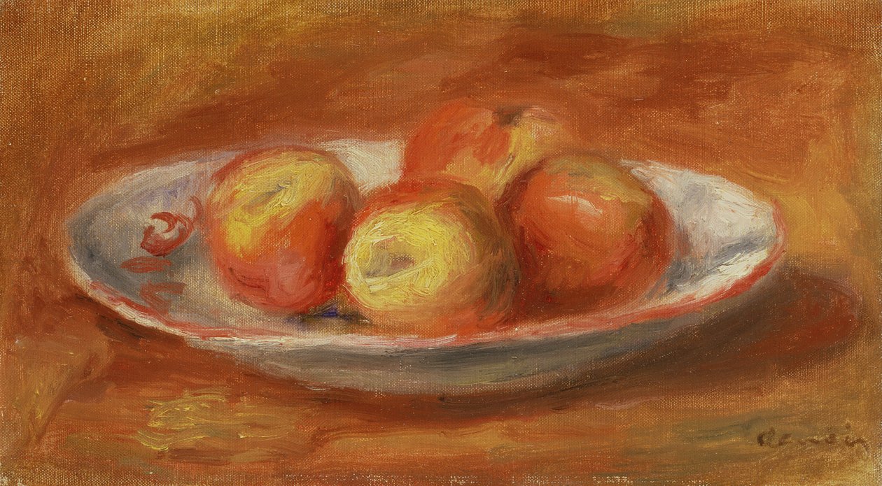 Martwa natura z czterema jabłkami na talerzu, 1914 autorstwa Pierre Auguste Renoir