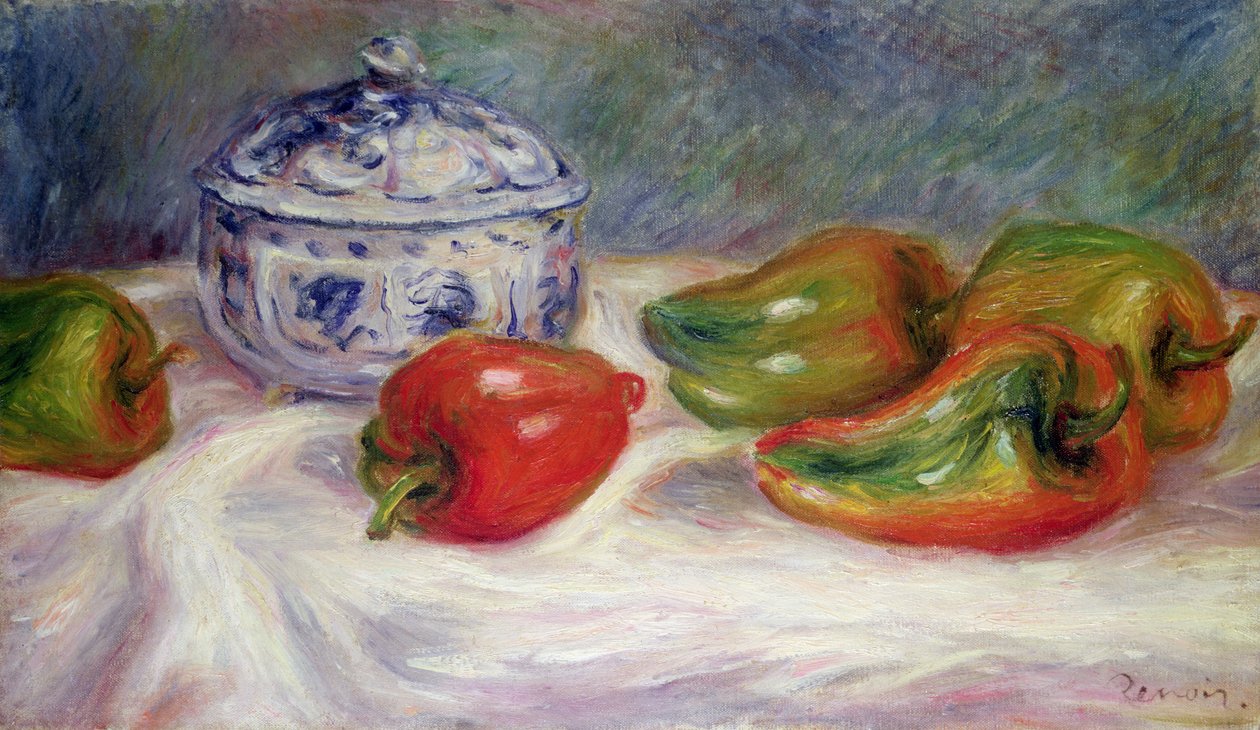 Martwa natura z cukiernicą i czerwoną papryką, ok. 1905 autorstwa Pierre Auguste Renoir