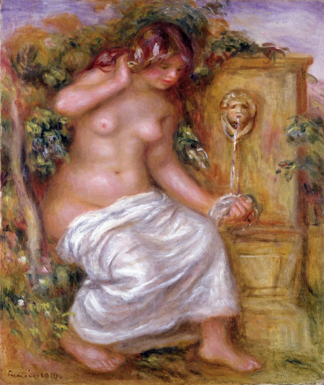 Kąpiący się przy fontannie, 1914 autorstwa Pierre Auguste Renoir
