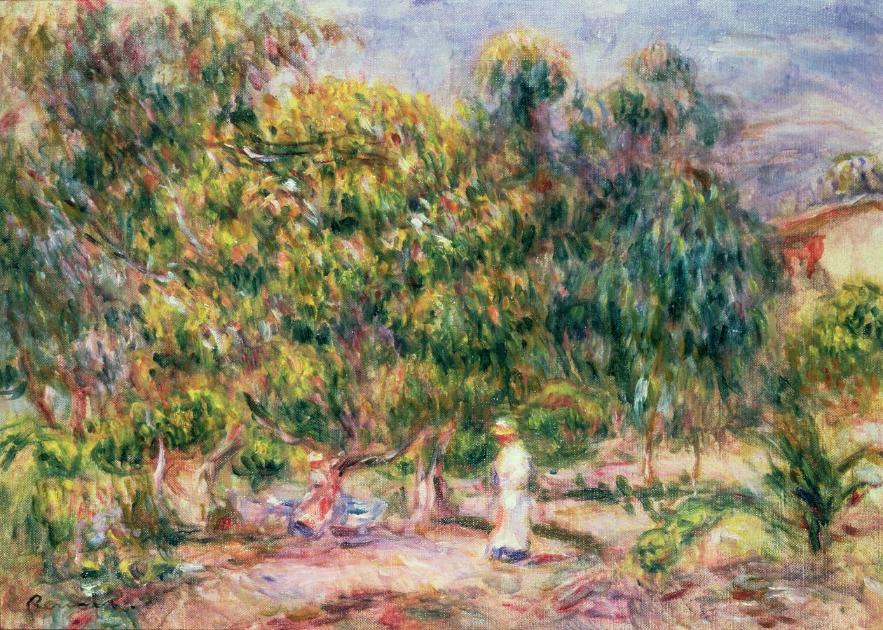 Kobieta w bieli w ogrodzie Les Colettes, 1915 autorstwa Pierre Auguste Renoir