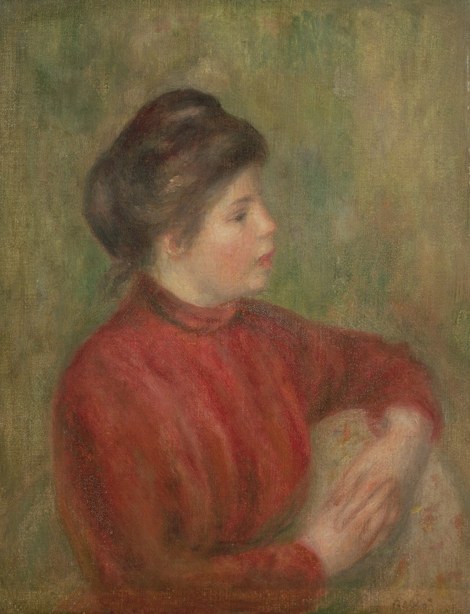 Kobieta opierając ręce na krześle, 1891 autorstwa Pierre Auguste Renoir
