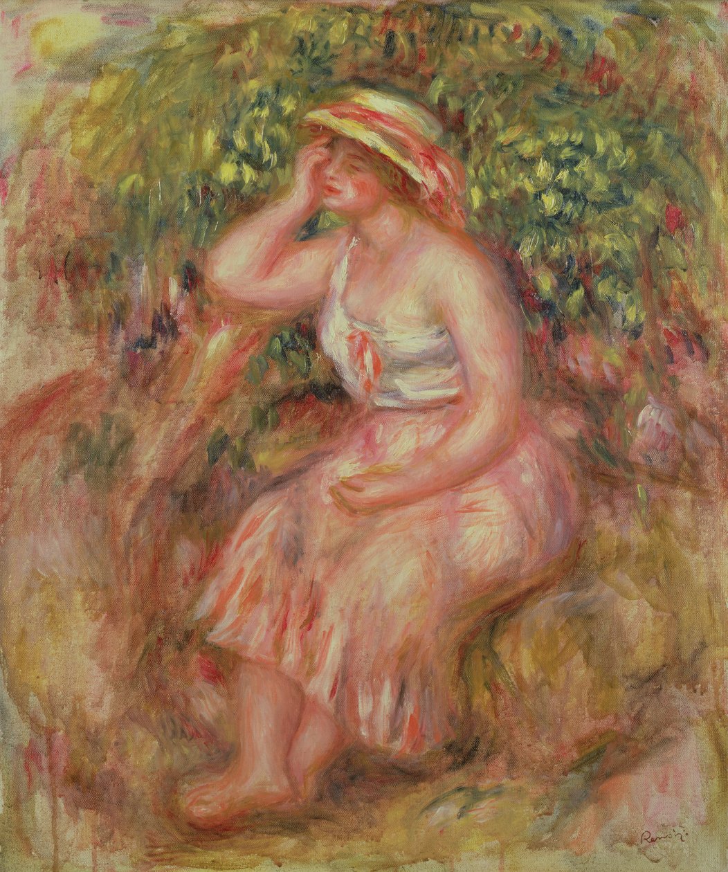Kobieta odpoczywająca przy drzewie, 1915-17 autorstwa Pierre Auguste Renoir