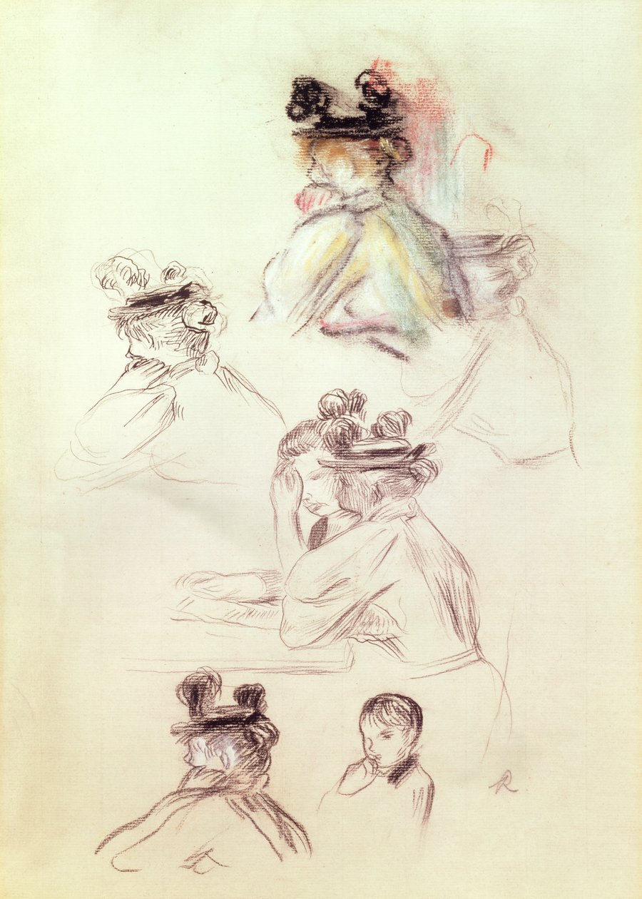 Karta pracy z siedmioma figurami (węgiel, tusz i pastel na papierze) autorstwa Pierre Auguste Renoir