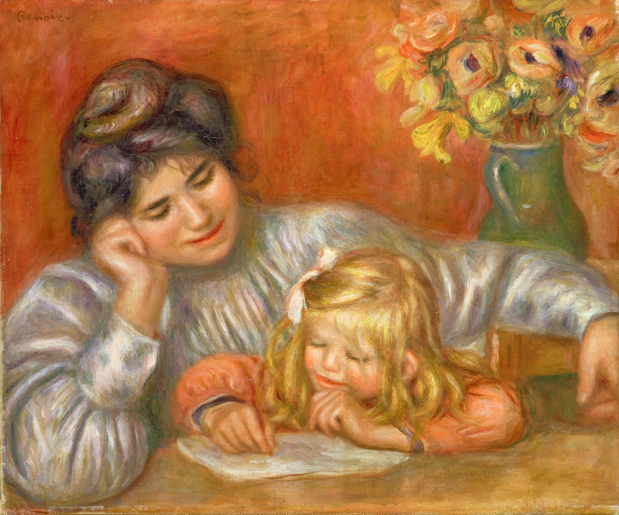 Lekcja pisania (Gabrielle i Claude), 1905 autorstwa Pierre Auguste Renoir