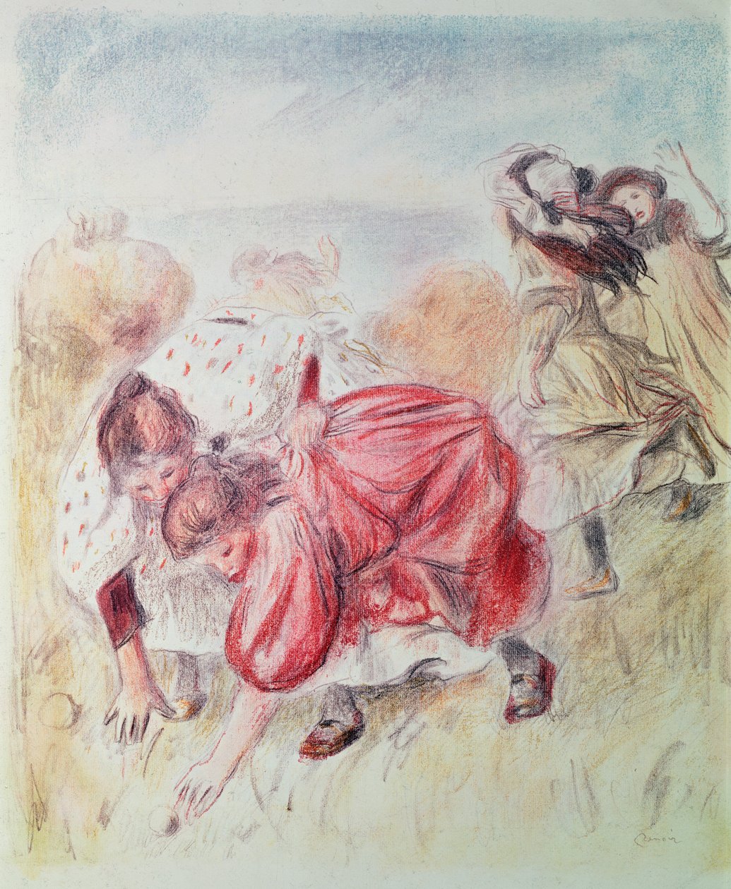 Zabawa młodych dziewcząt (ołówek kolorowy) autorstwa Pierre Auguste Renoir