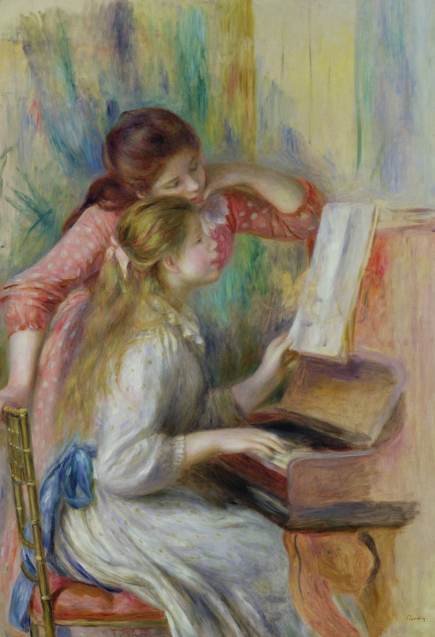 Młode dziewczyny przy fortepianie, ok. 1890 autorstwa Pierre Auguste Renoir