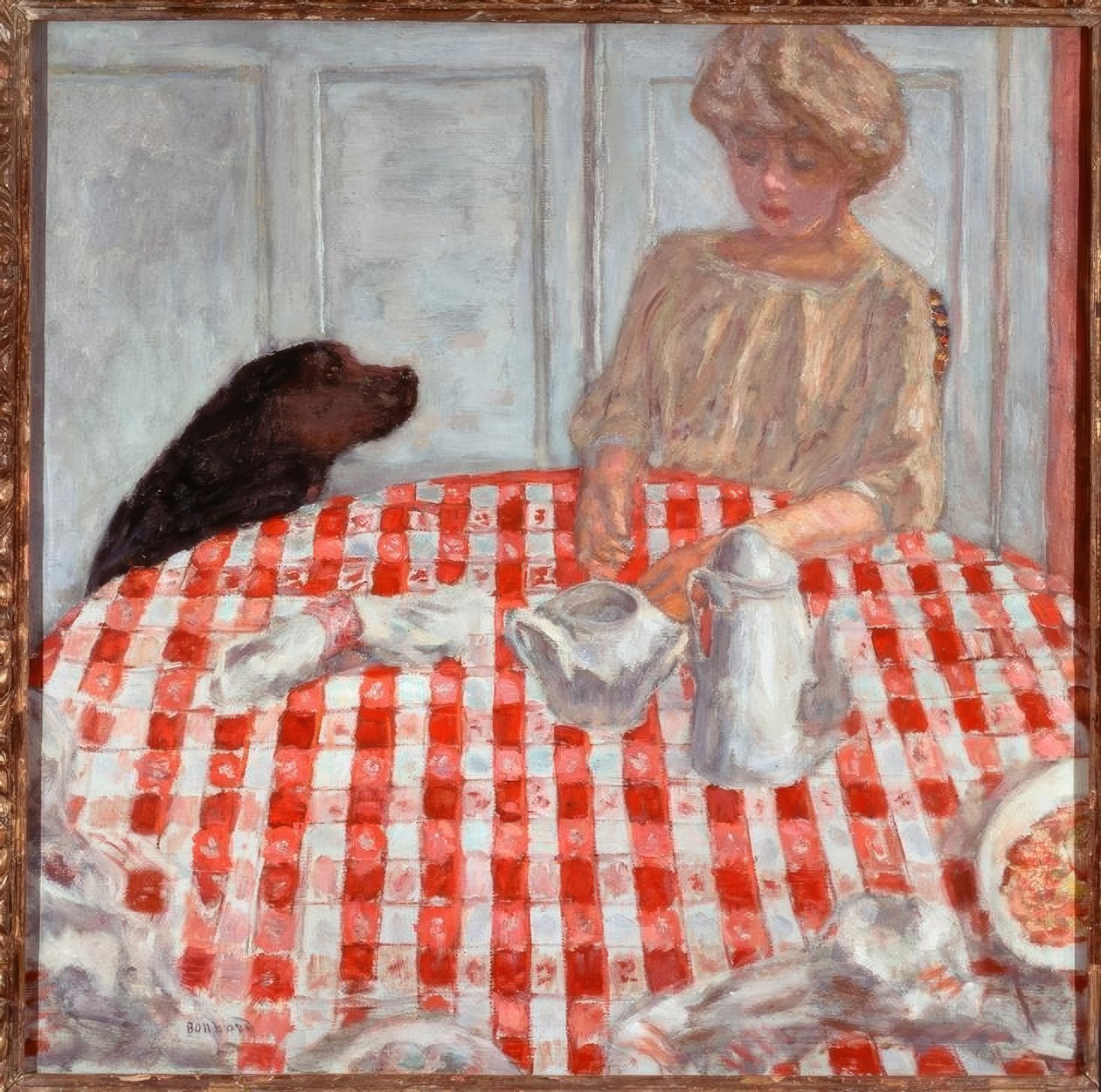 Obrus ​​w czerwoną kratkę lub karma dla psa autorstwa Pierre Bonnard
