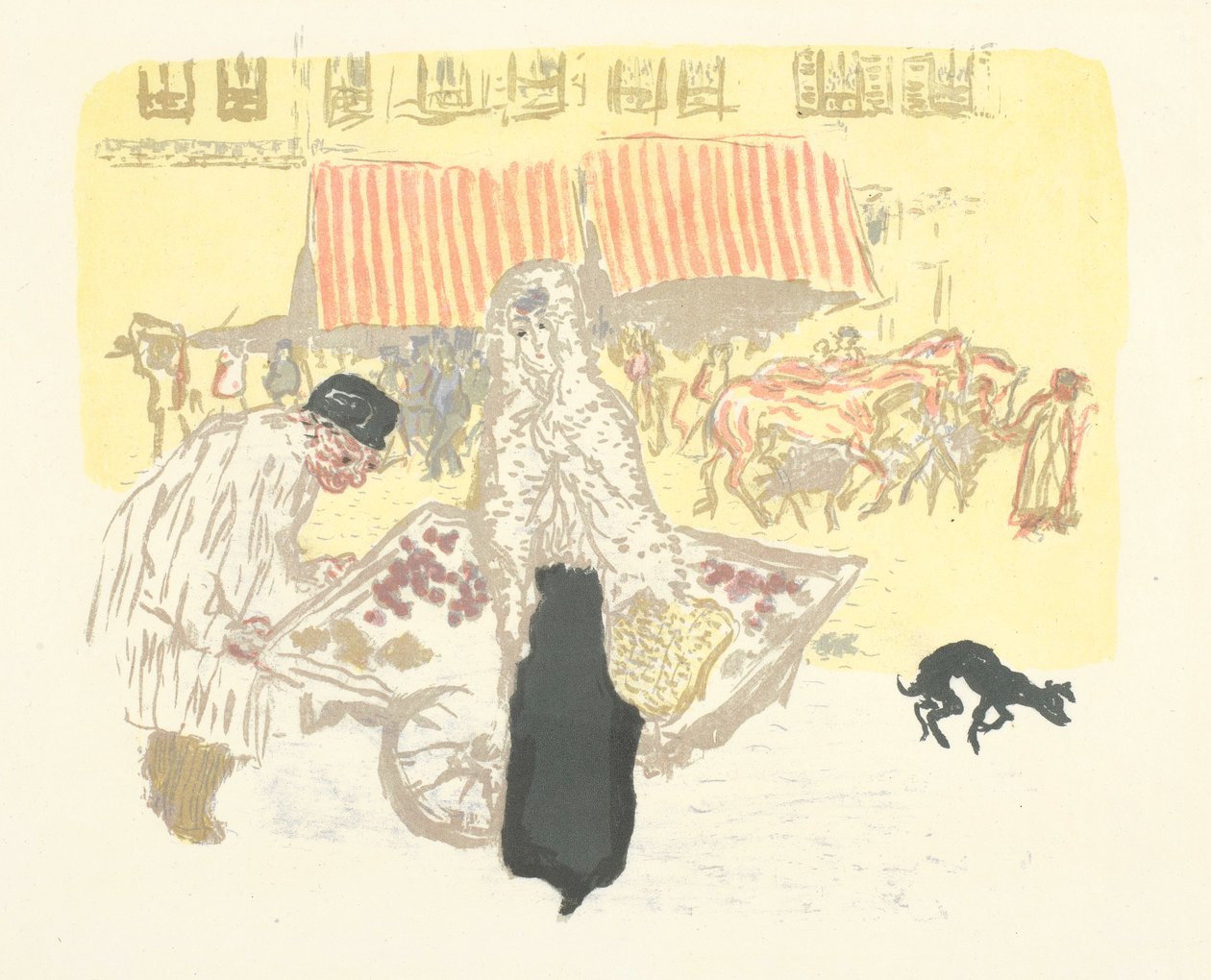 Kupiec czterech pór roku, litografia z cyklu Niektóre aspekty życia w Paryżu autorstwa Pierre Bonnard