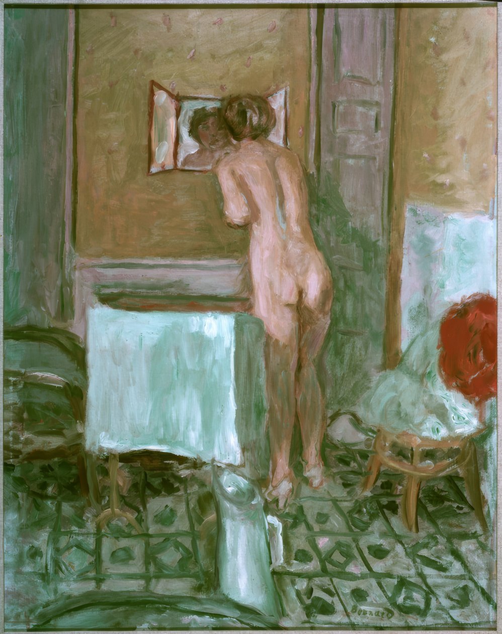 Akt w czerwonym suknie lub Akt w toalecie autorstwa Pierre Bonnard