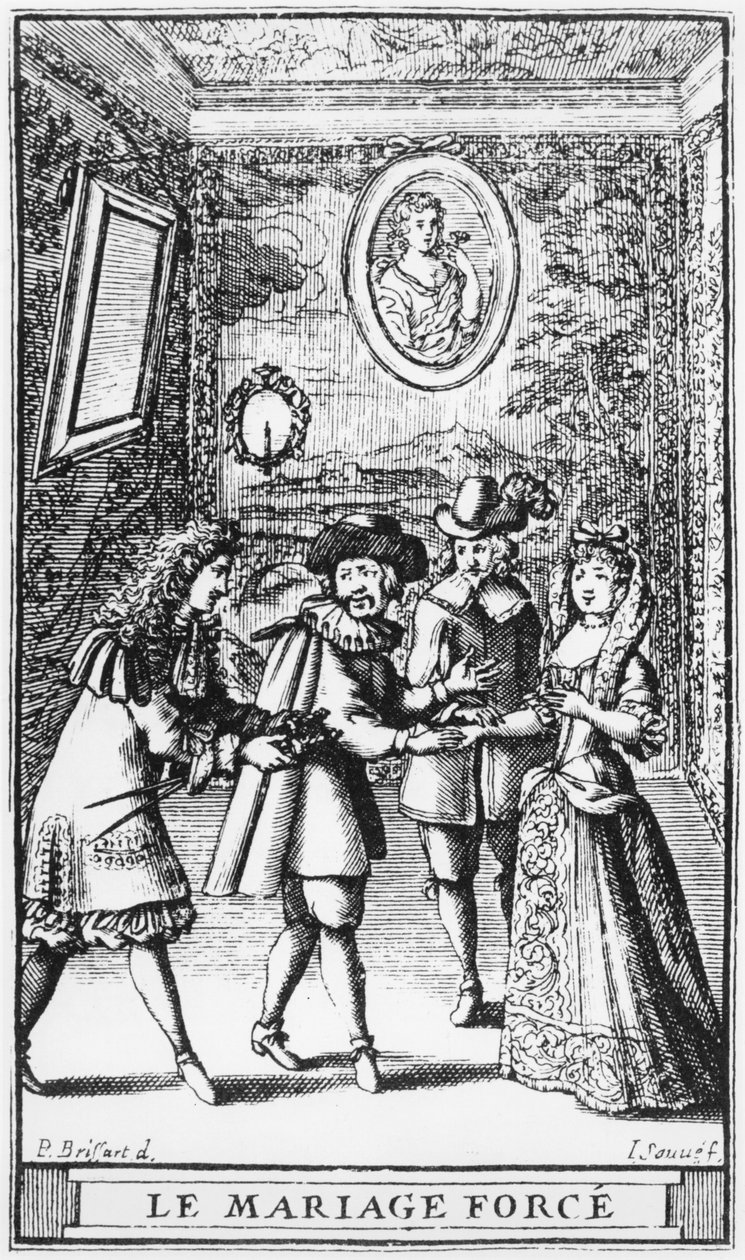 Frontispis ilustracji z "Le Mariage force" Moliere