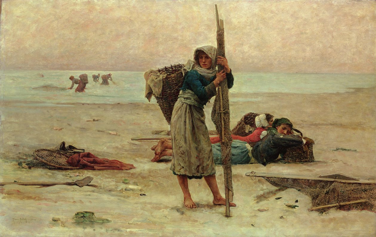 Poławianie ostryg, 1884 autorstwa Pierre Celestin Billet