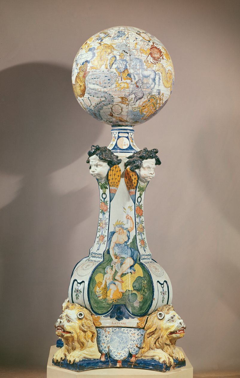 Kula niebieska na postumencie z czterema lwami, 1725 (ceramika) autorstwa Pierre Chapelle
