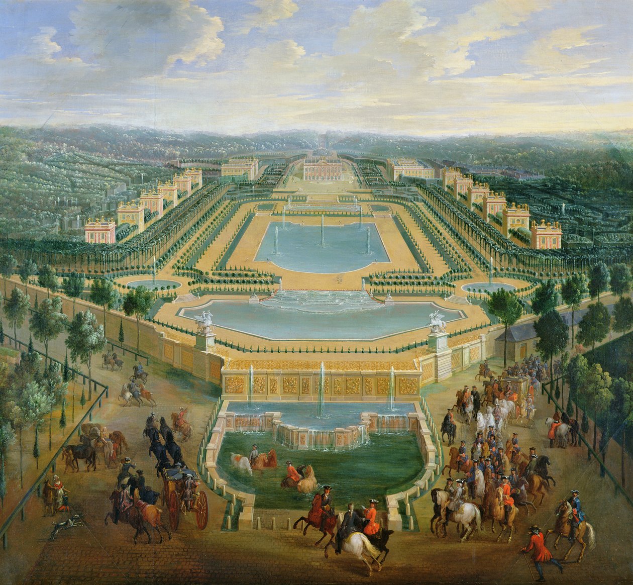 Widok ogólny zamku i pawilonów w Marly, 1722 autorstwa Pierre Denis Martin