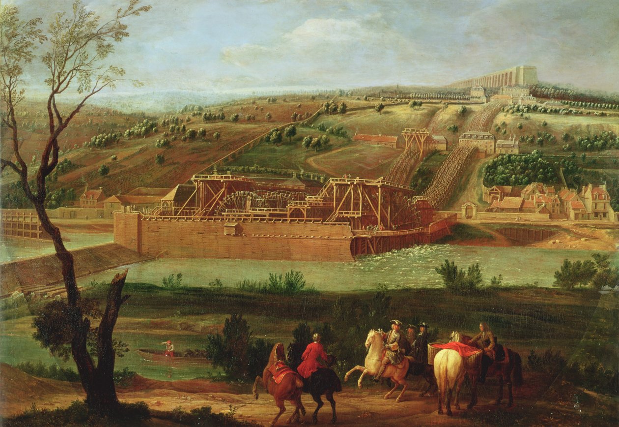 Widok maszyny Marly i akweduktu w Louveciennes, 1722 autorstwa Pierre Denis Martin