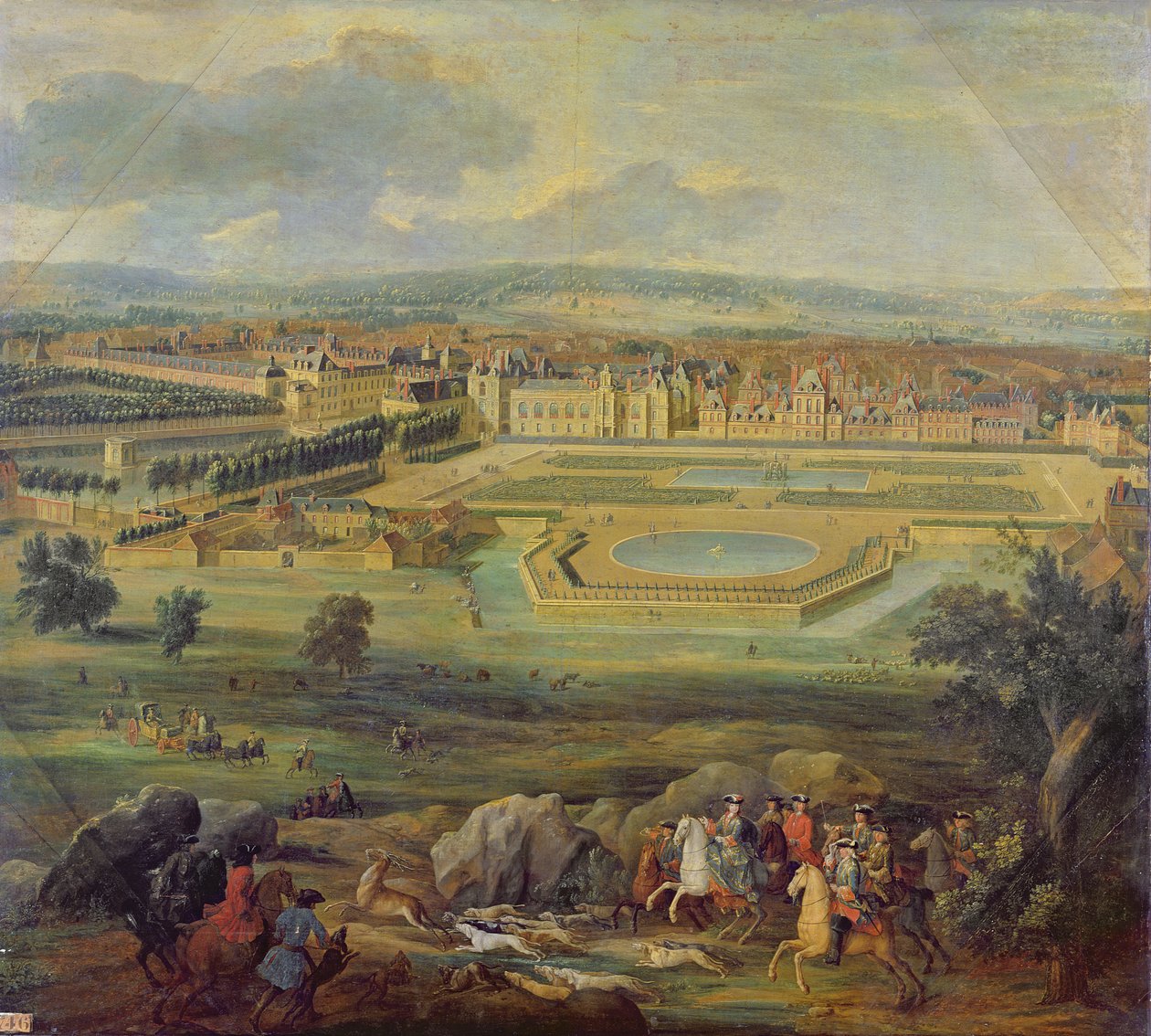 Widok Pałacu Fontainebleau z Parter Tybru, 1722 autorstwa Pierre Denis Martin