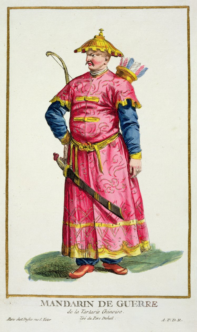Mandaryński watażka z „Zbioru rycin reprezentujących szeregi i godności według stroju wszystkich istniejących narodów”, wydanej w 1780 r. (rycina ręcznie kolorowana) autorstwa Pierre Duflos