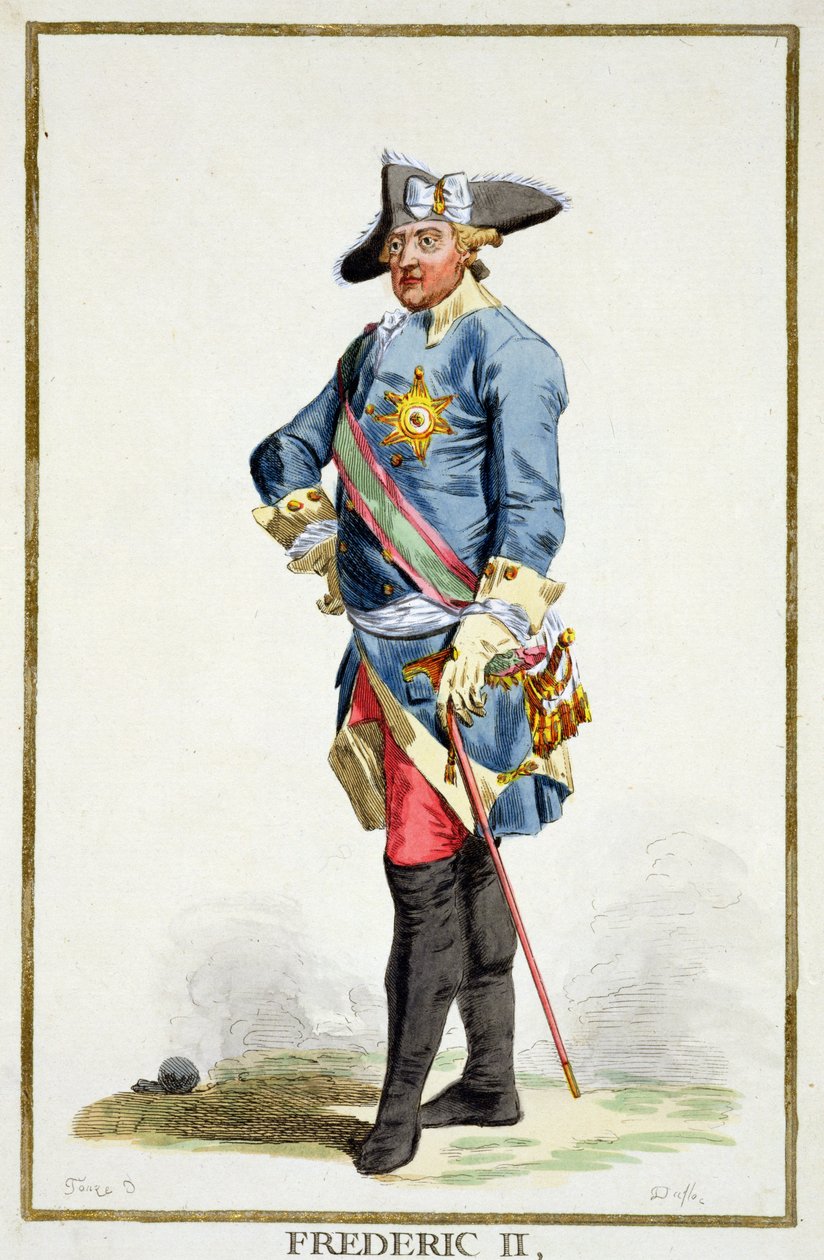 Fryderyk II Wielki (1712-86) Król Prus (1740-86) z "Receuil des Estampes, representant les Rangs et les Dignites, suivant le Costume de toutes les Nations existantes", opublikowanego w 1780 r. (h autorstwa Pierre Duflos