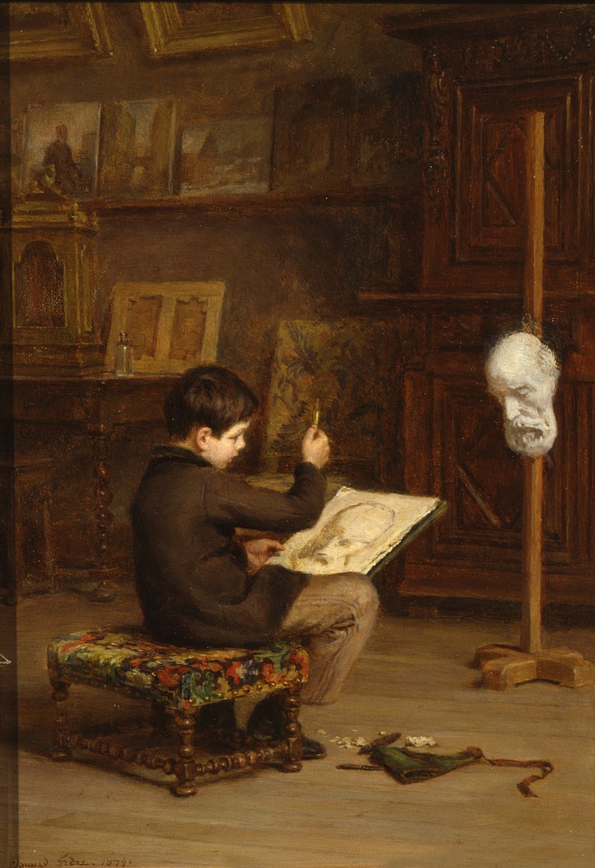 Młody chłopiec rysujący z odlewanej głowy, 1879 autorstwa Pierre Edouard Frere