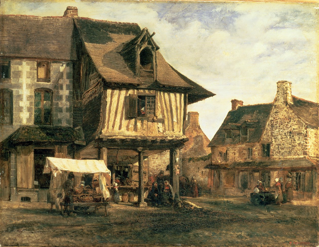 Rynek w Normandii, ok.1832 (panel) autorstwa Pierre Etienne Theodore Rousseau