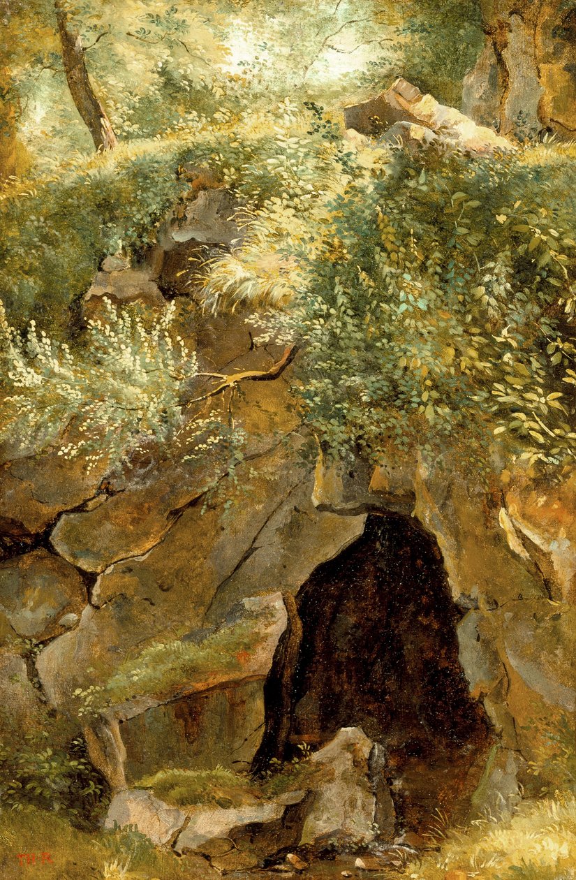 Jaskinia, 1828-30 (olej na papierze oprawiony na płótnie) autorstwa Pierre Etienne Theodore Rousseau