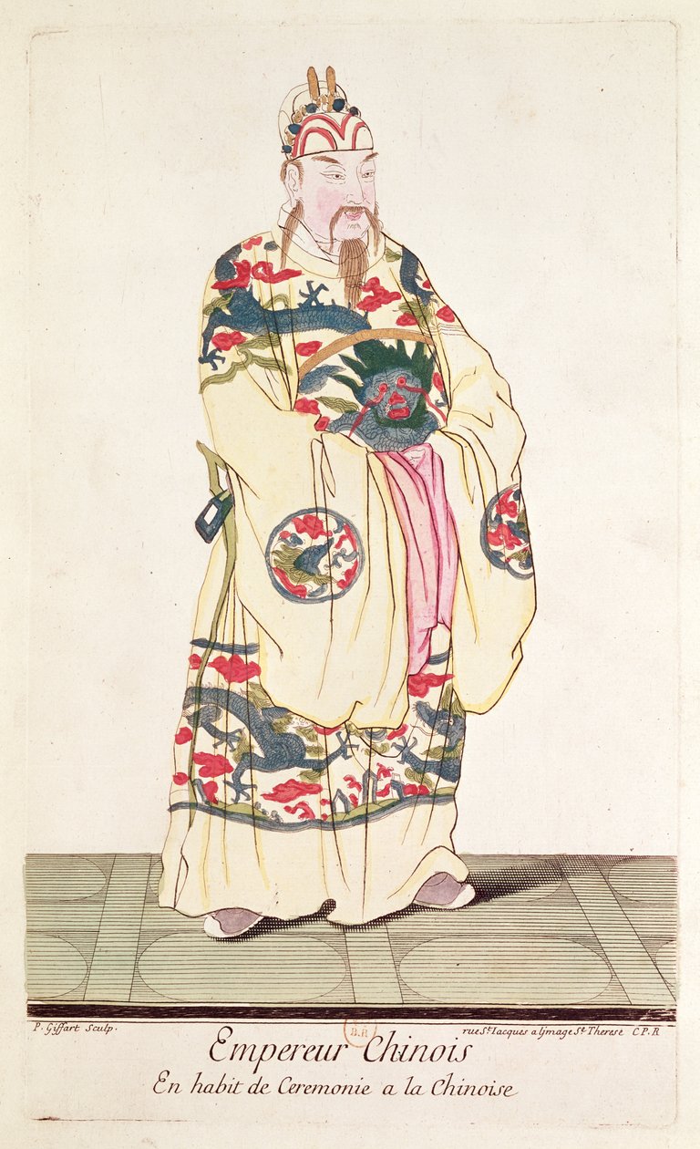 Cesarz chiński w stroju ceremonialnym, z "Estat Present de la Chine" Pere Bouveta, 1697 r. autorstwa Pierre Giffart
