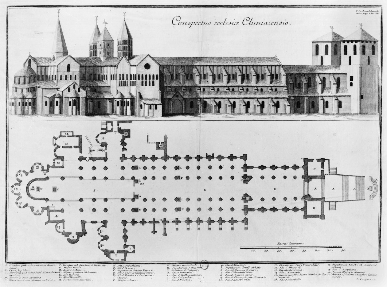 Plan i elewacja opactwa Cluny autorstwa Pierre Giffart
