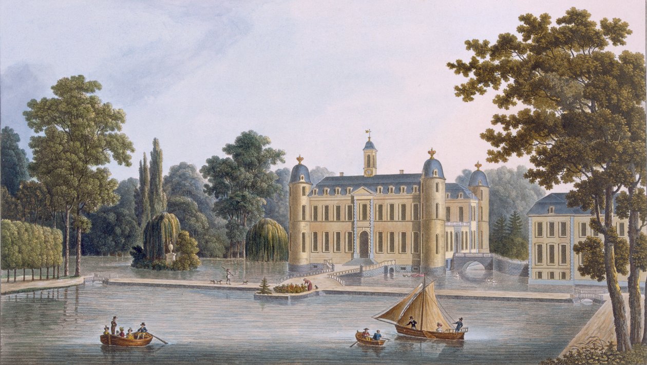 Zamek Beloeil, z "Choix des Monuments, Edifices et Maisons les plus Remarquables du Royaume des Pays-Bas", opublikowanego w 1827 r. autorstwa Pierre Jacques Goetghebuer