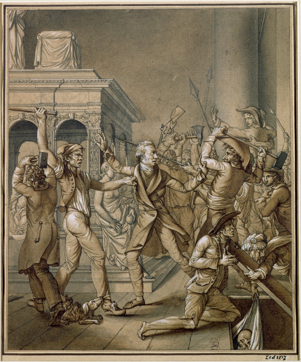 Alexandre Lenoir (1761-1839) przeciwstawiający się zniszczeniu królewskich grobowców monarchii francuskiej w kościele Saint-Denis autorstwa Pierre Joseph Lafontaine