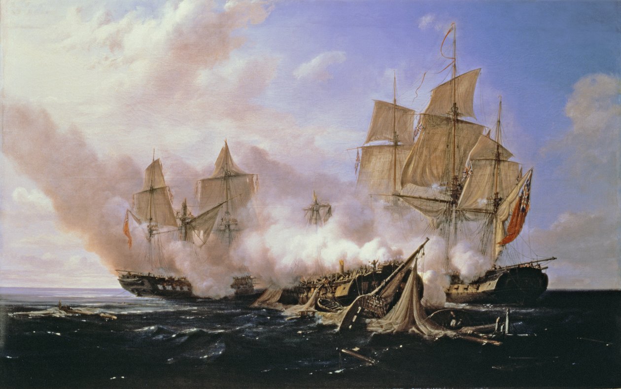 Bitwa między fregatą „Pomone” a fregatami angielskimi „Alcestis and Active”, 29 listopada 1667, 1811 autorstwa Pierre Julien Gilbert