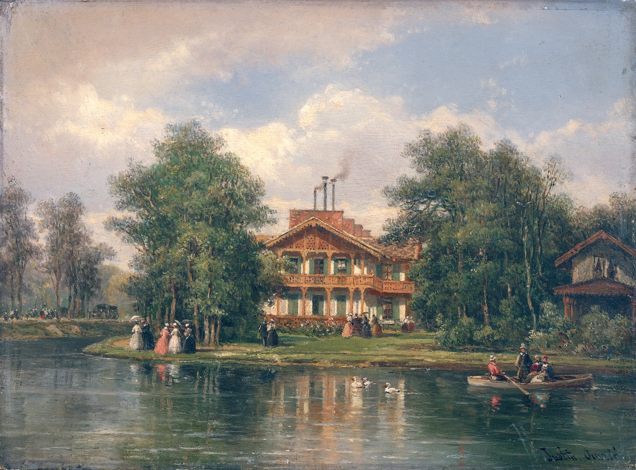 Chatka z żółtymi drzwiami w Bois de Vincennes, ok. 1862 r. autorstwa Pierre Justin Ouvrie