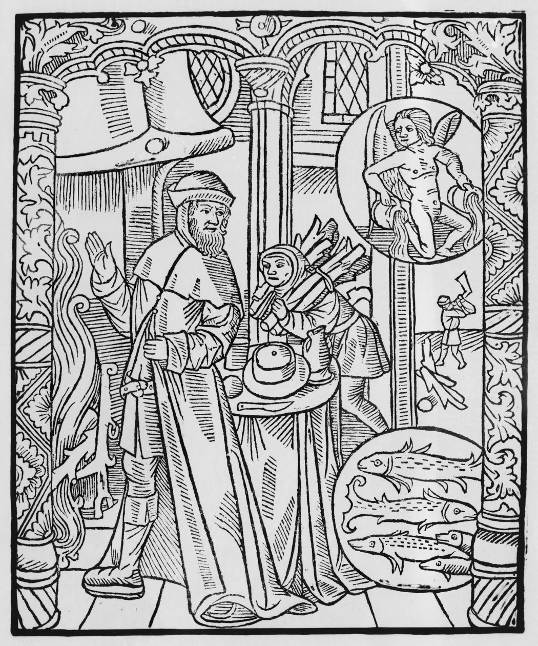 luty, scena wewnętrzna, Wodnik, ilustracja z „Almanachu Bergerów”, 1491 (ksylografia) autorstwa Pierre Le Rouge