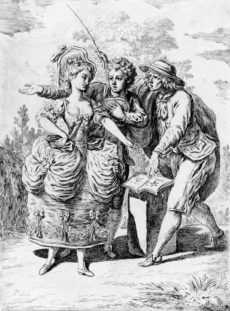 Ilustracja do „Le Devin du Village” Jean-Jacques Rousseau (1712-78) 1779 autorstwa Pierre Lelu