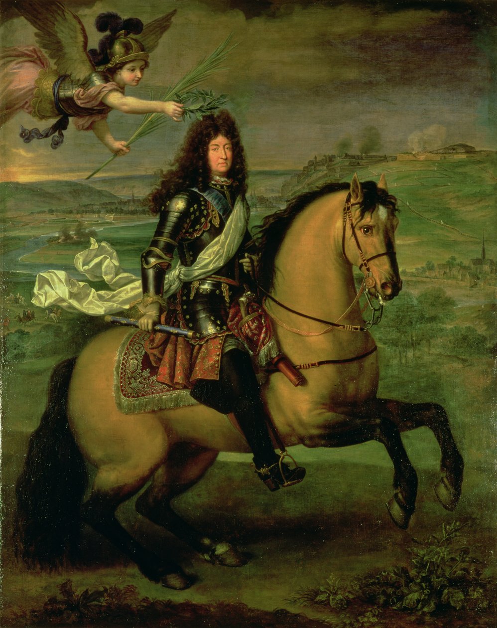 Portret jeździecki Ludwika XIV (1638-1715) ukoronowany zwycięstwem, ok. 1692 autorstwa Pierre Mignard