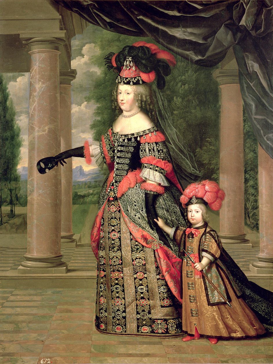 Maria Teresa (1638-83) żona Ludwika XIV, z synem delfin Ludwikiem Francji (1661-1711) po 1661 autorstwa Pierre Mignard