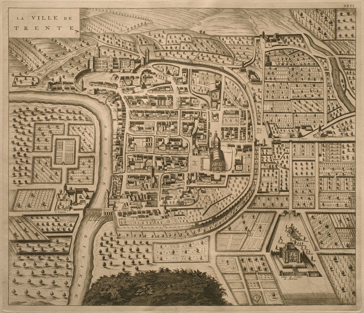 Mapa Trydentu, z „Les Villes de Venetie”, 1704, wydana przez Pierre Mortiera w Amsterdamie autorstwa Pierre Mortier