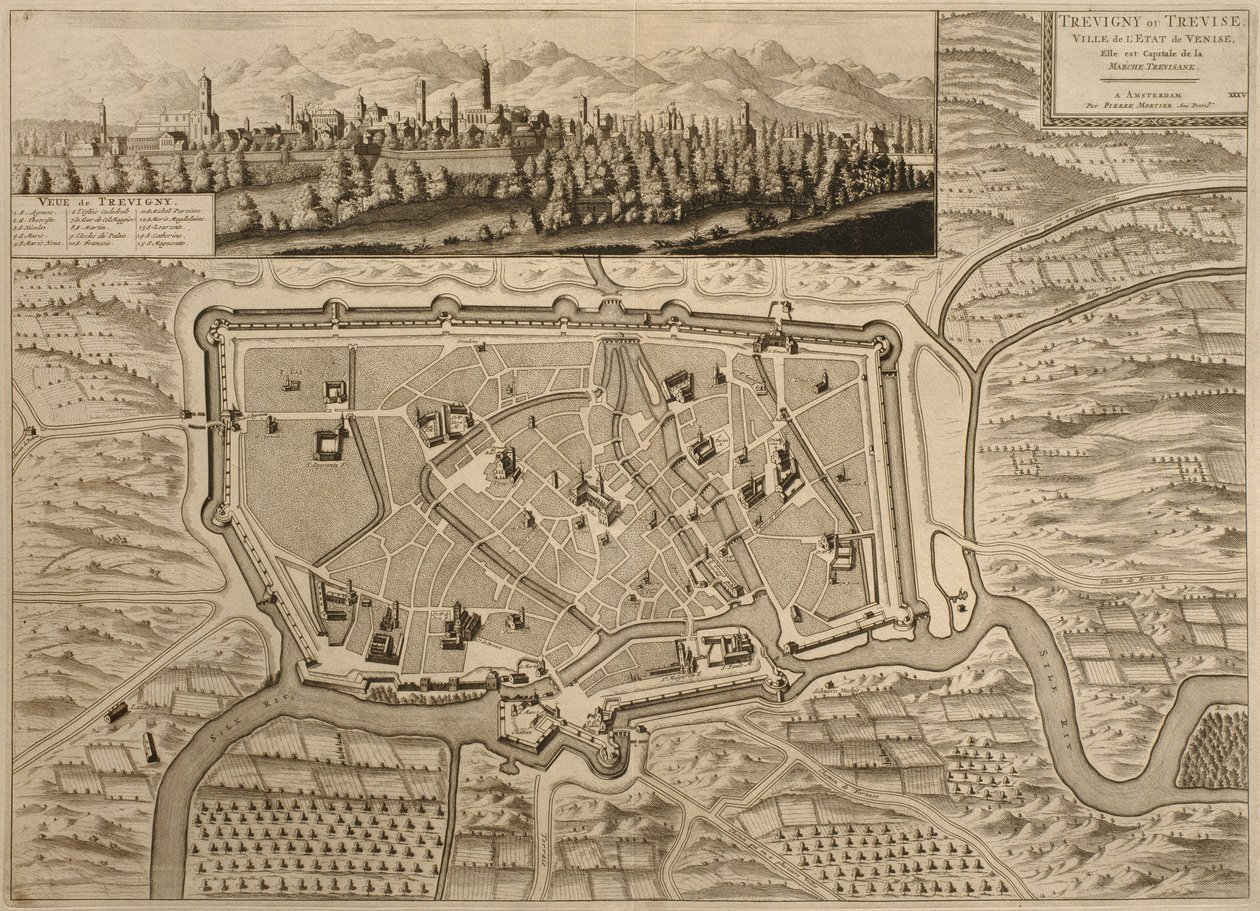 Mapa Treviso, z „Les Villes de Venetie”, 1704, wydana przez Pierre Mortiera w Amsterdamie autorstwa Pierre Mortier